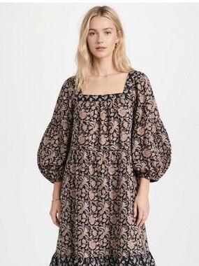 CLARA THE LABEL floral contrast print shift peasant dress size small